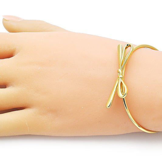 Oro Laminado Individual Bangle, Gold Filled Style Bow Design, Polished, Golden Finish