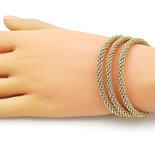 Oro Laminado Trio Bangle, Gold Filled Style Twist and Rope Design, Polished, Golden Finish