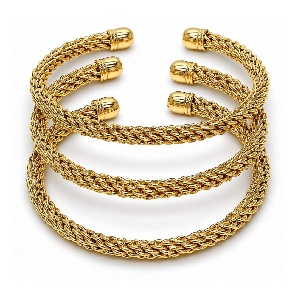 Oro Laminado Trio Bangle, Gold Filled Style Twist and Rope Design, Polished, Golden Finish