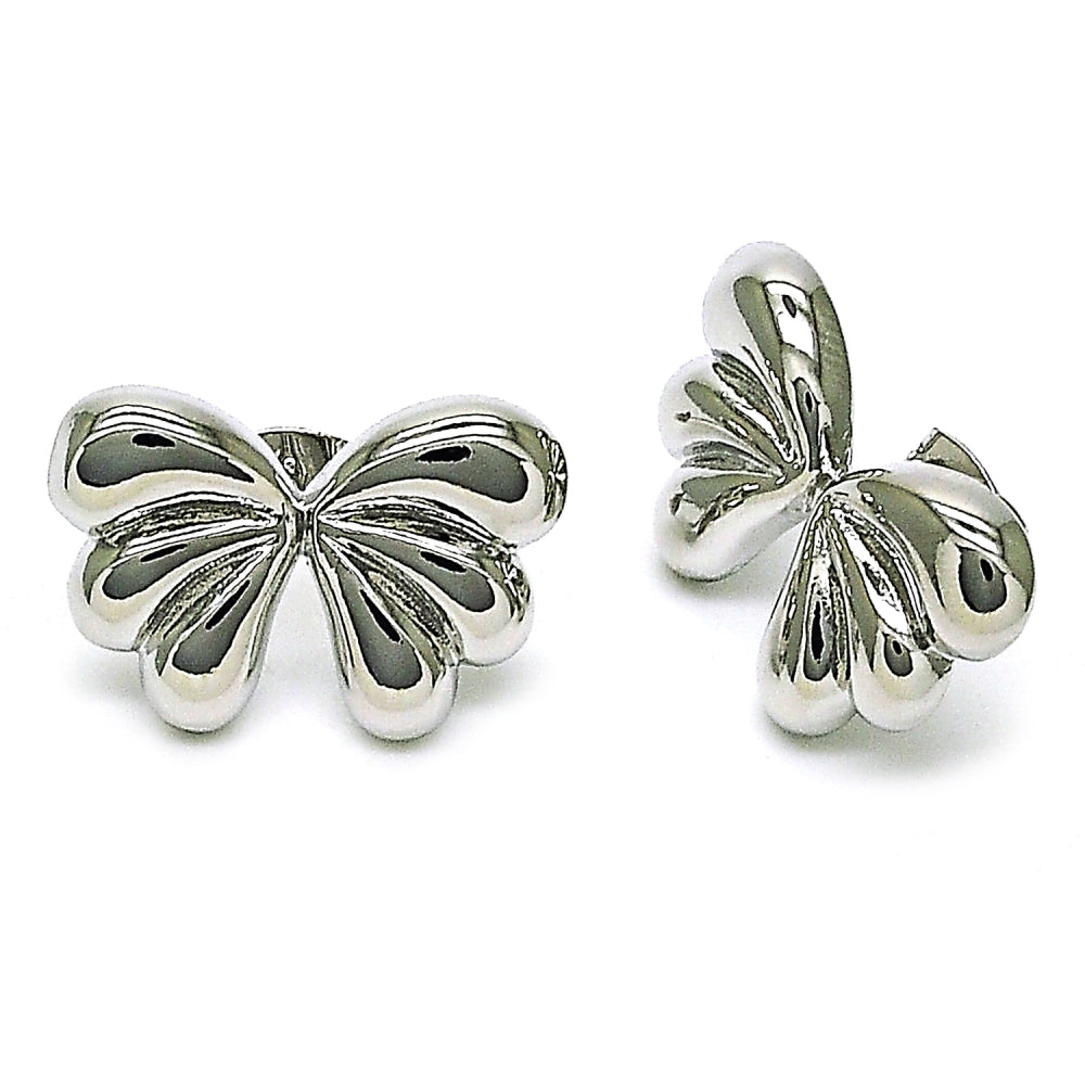 Rhodium Gold Filled Stud Earring, Bow Design, Polished, Rhodium Finish