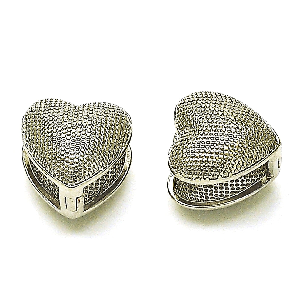Rhodium Gold Filled Huggie Hoop, Heart Design, Diamond Cutting Finish, Rhodium Finish
