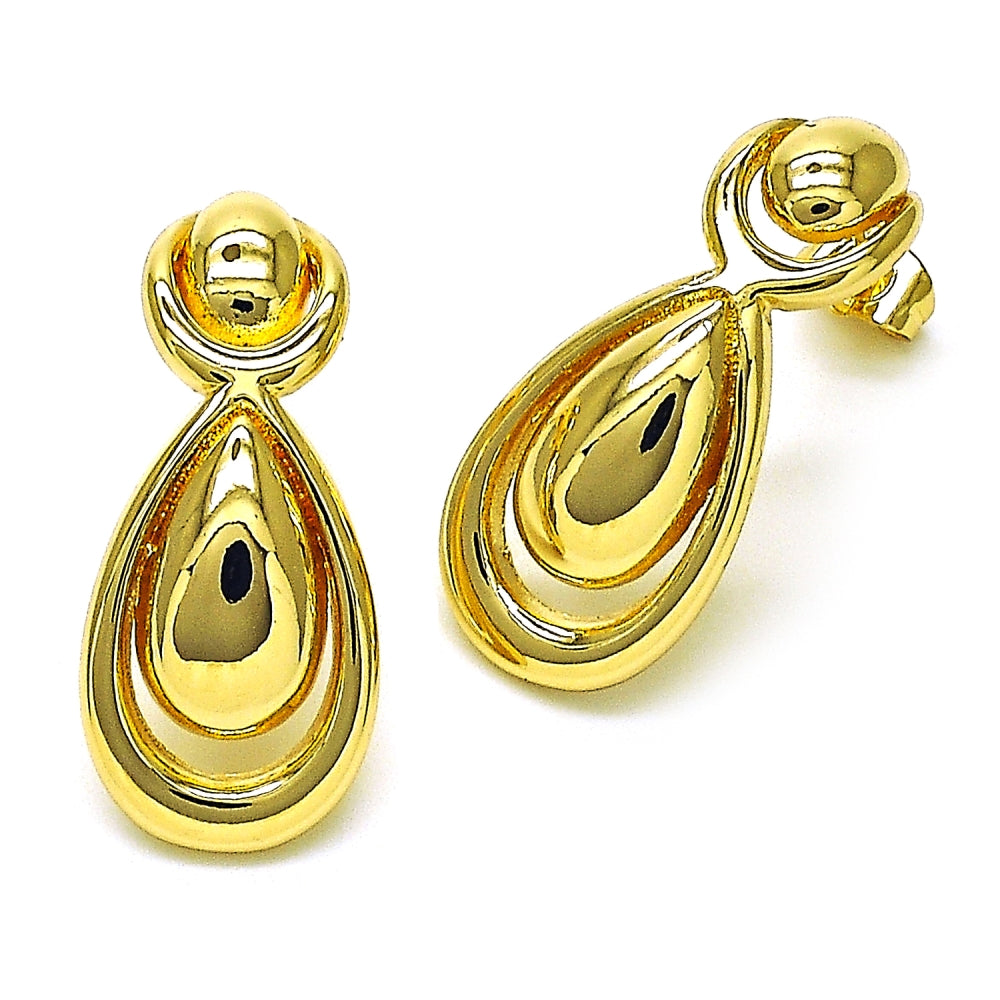 Oro Laminado Stud Earring, Gold Filled Style Teardrop Design, Polished, Golden Finish