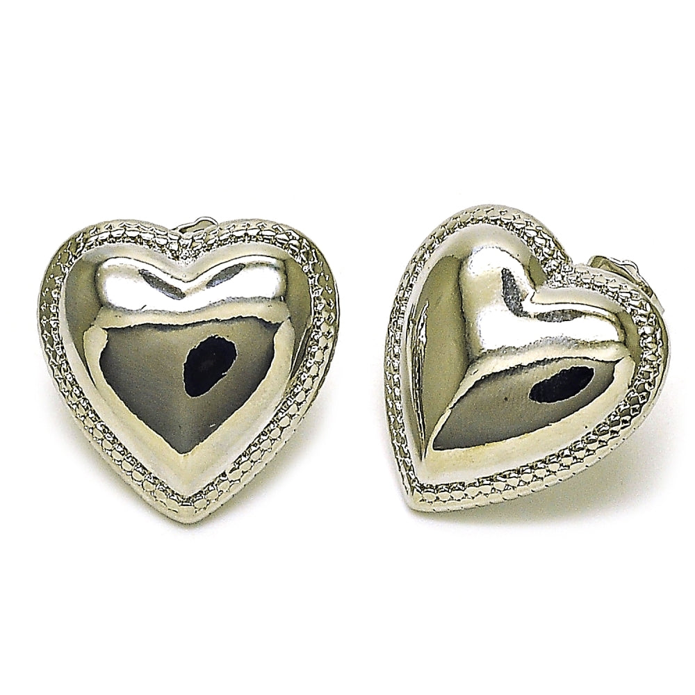 Rhodium Gold Filled Stud Earring, Heart Design, Polished, Rhodium Finish