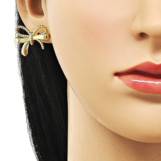 Oro Laminado Stud Earring, Gold Filled Style Bow and Twist Design, Polished, Golden Finish
