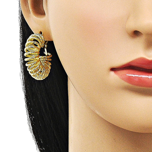 Oro Laminado Medium Hoop, Gold Filled Style Spiral and Twist Design, Diamond Cutting Finish, Golden Finish