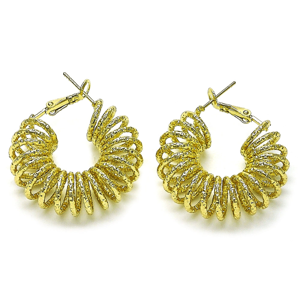 Oro Laminado Medium Hoop, Gold Filled Style Spiral and Twist Design, Diamond Cutting Finish, Golden Finish