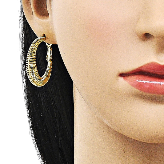 Oro Laminado Medium Hoop, Gold Filled Style Spiral Design, Polished, Golden Finish