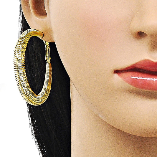 Oro Laminado Medium Hoop, Gold Filled Style Spiral Design, Polished, Golden Finish
