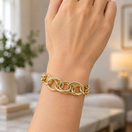 Oro Laminado Fancy Bracelet, Gold Filled Style Rolo Design, Polished, Golden Finish