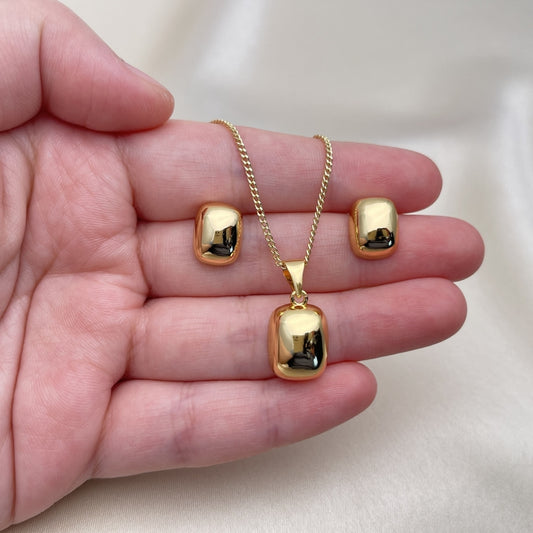Oro Laminado Earring and Pendant Adult Set, Gold Filled Style Polished, Golden Finish