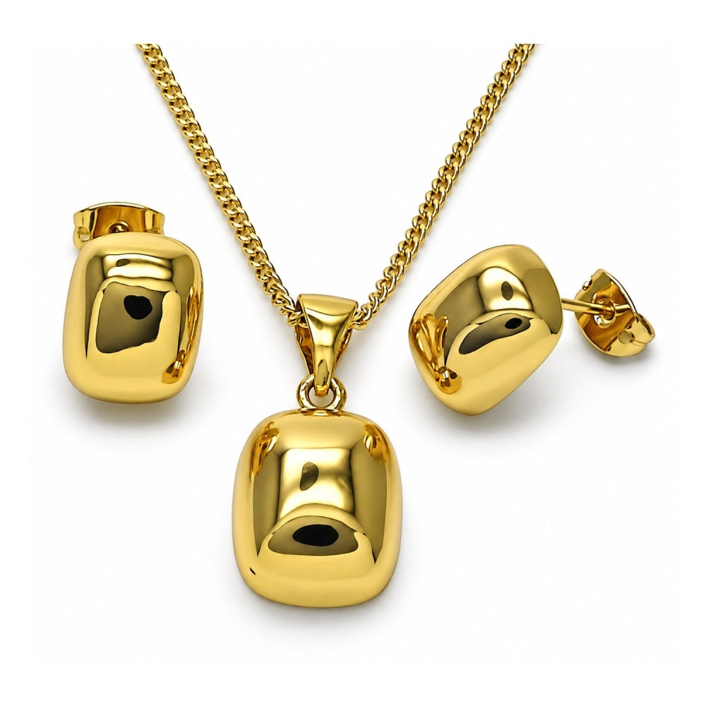 Oro Laminado Earring and Pendant Adult Set, Gold Filled Style Polished, Golden Finish