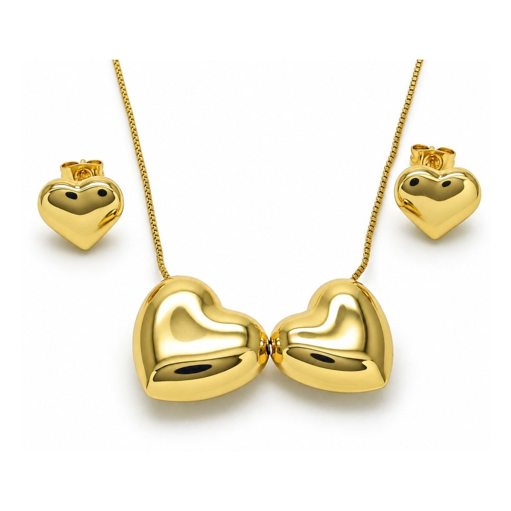Oro Laminado Necklace and Earring, Gold Filled Style Heart and Box Design, Polished, Golden Finish