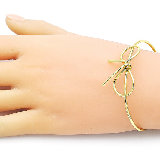 Oro Laminado Individual Bangle, Gold Filled Style Bow and Ball Design, Polished, Golden Finish