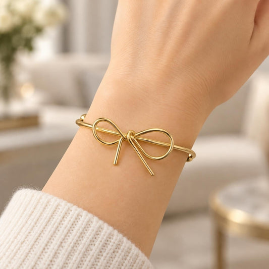 Oro Laminado Individual Bangle, Gold Filled Style Bow and Ball Design, Polished, Golden Finish