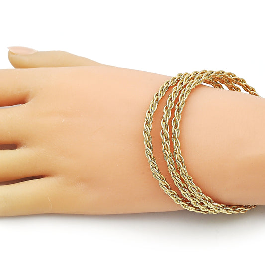 Oro Laminado Trio Bangle, Gold Filled Style Twist Design, Polished, Golden Finish