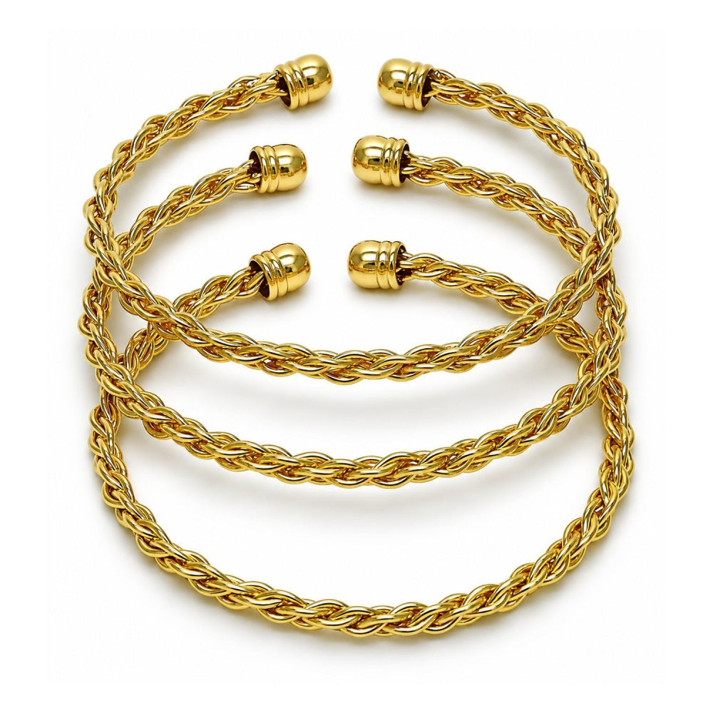 Oro Laminado Trio Bangle, Gold Filled Style Twist Design, Polished, Golden Finish