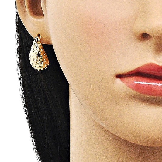 Oro Laminado Stud Earring, Gold Filled Style Teardrop Design, Polished, Golden Finish