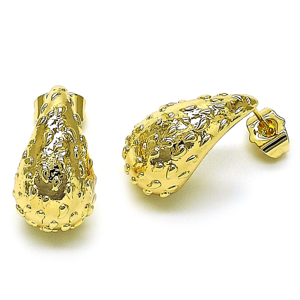 Oro Laminado Stud Earring, Gold Filled Style Teardrop Design, Polished, Golden Finish