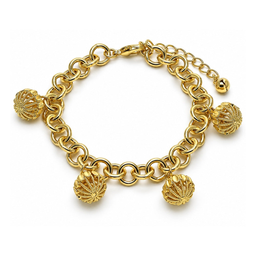 Oro Laminado Charm Bracelet, Gold Filled Style Rolo Design, Diamond Cutting Finish, Golden Finish