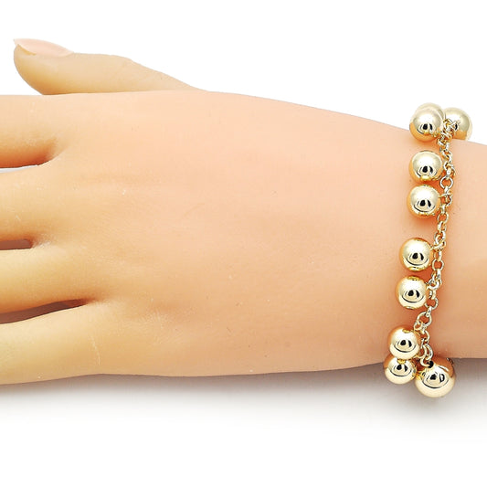 Oro Laminado Fancy Bracelet, Gold Filled Style Ball and Rolo Design, Polished, Golden Finish