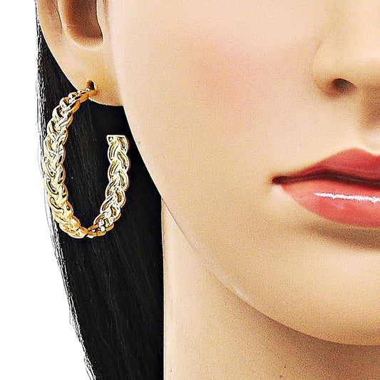 Oro Laminado Medium Hoop, Gold Filled Style Twist Design, Polished, Golden Finish