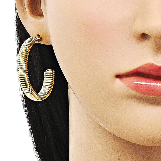 Oro Laminado Medium Hoop, Gold Filled Style Twist Design, Polished, Golden Finish