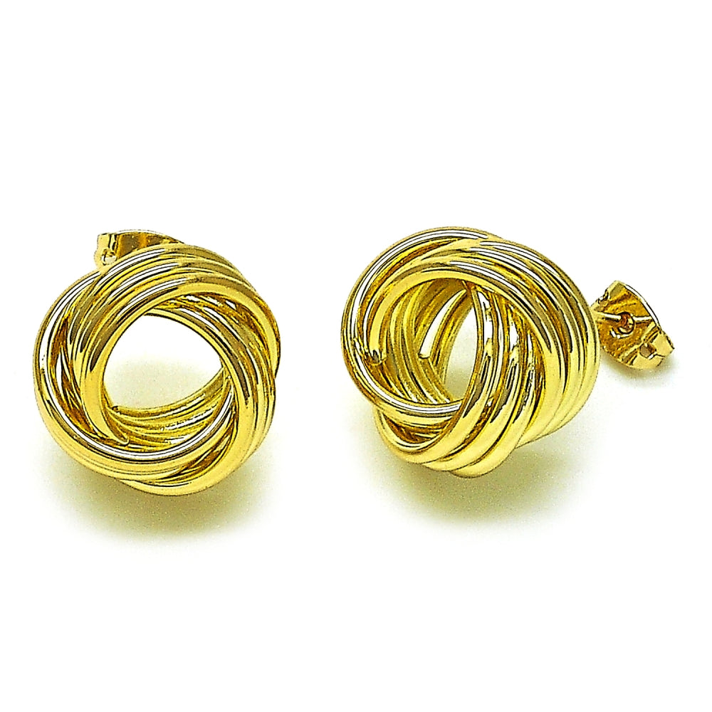 Oro Laminado Stud Earring, Gold Filled Style Love Knot Design, Polished, Golden Finish