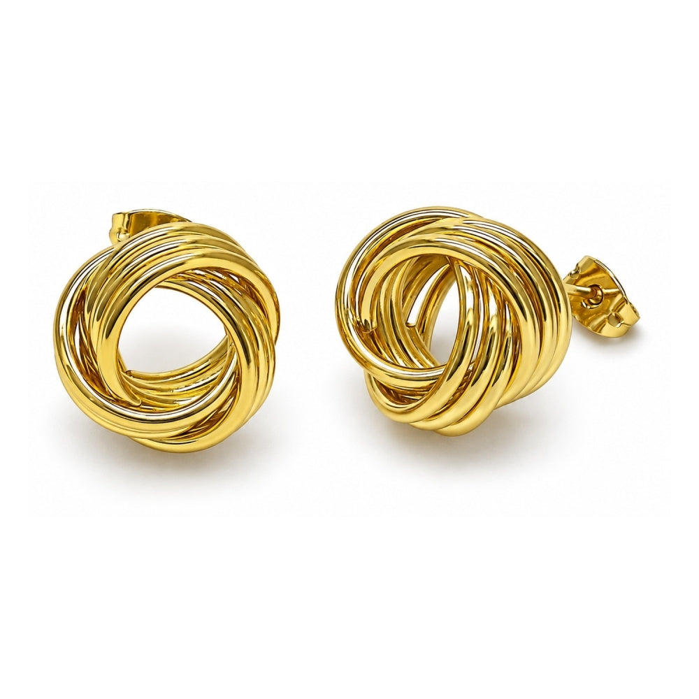 Oro Laminado Stud Earring, Gold Filled Style Love Knot Design, Polished, Golden Finish