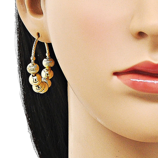Oro Laminado Medium Hoop, Gold Filled Style Ball and Hollow Design, Diamond Cutting Finish, Golden Finish