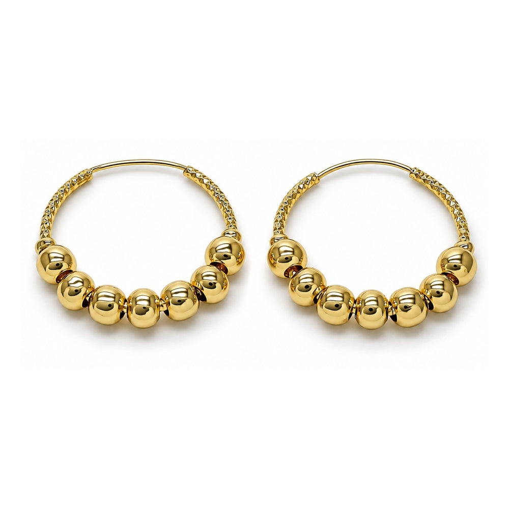 Oro Laminado Medium Hoop, Gold Filled Style Ball and Hollow Design, Polished, Golden Finish