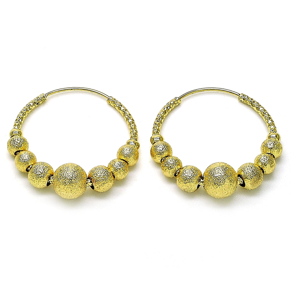Oro Laminado Medium Hoop, Gold Filled Style Ball and Hollow Design, Matte Finish, Golden Finish