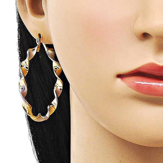 Oro Laminado Large Hoop, Gold Filled Style Twist Design, Polished, Tricolor