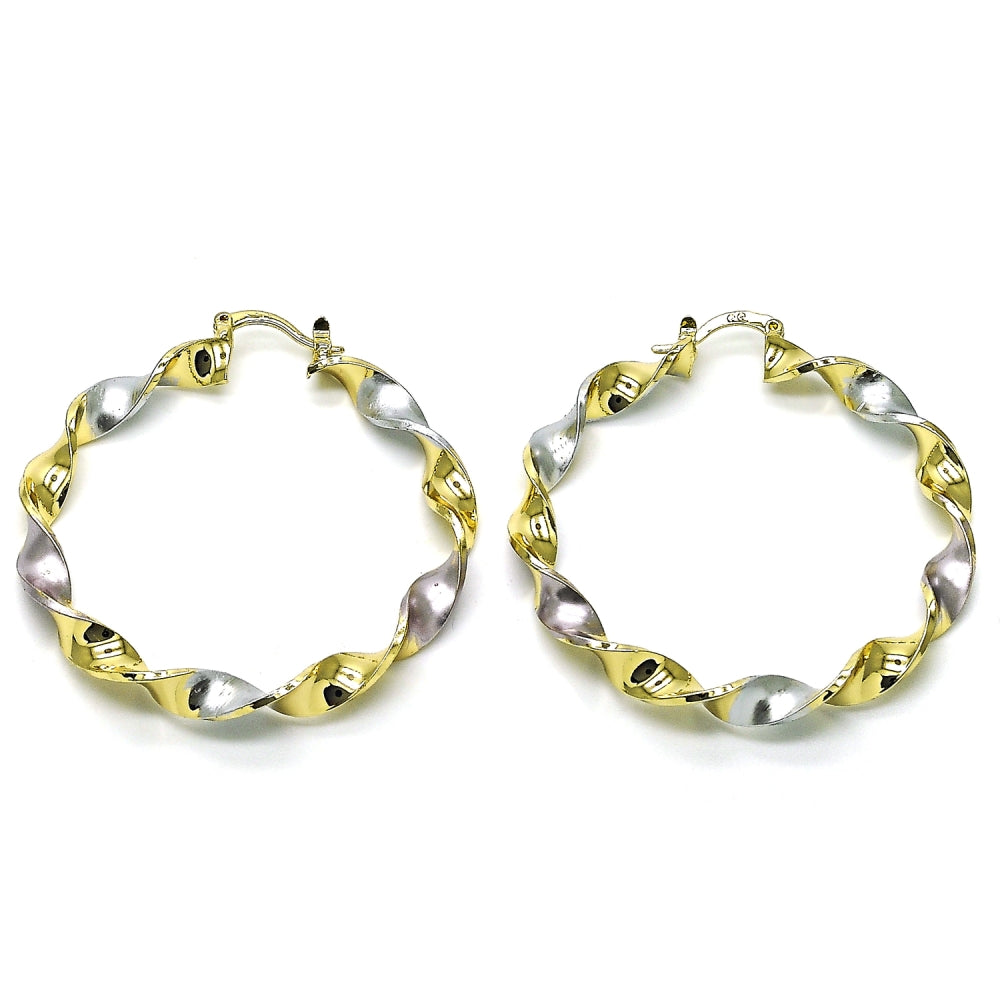 Oro Laminado Large Hoop, Gold Filled Style Twist Design, Polished, Tricolor