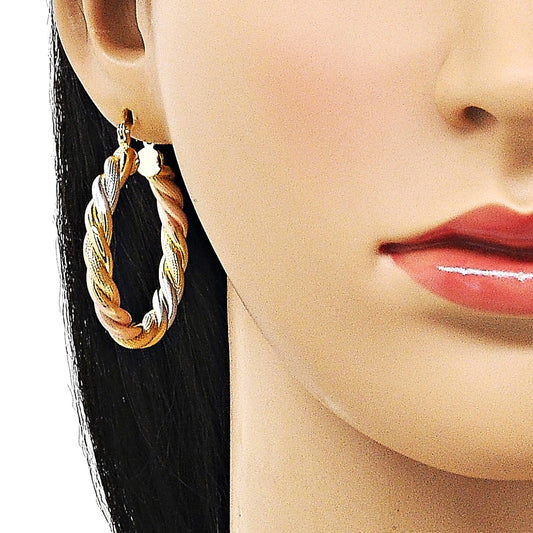Oro Laminado Medium Hoop, Gold Filled Style Twist Design, Matte Finish, Tricolor
