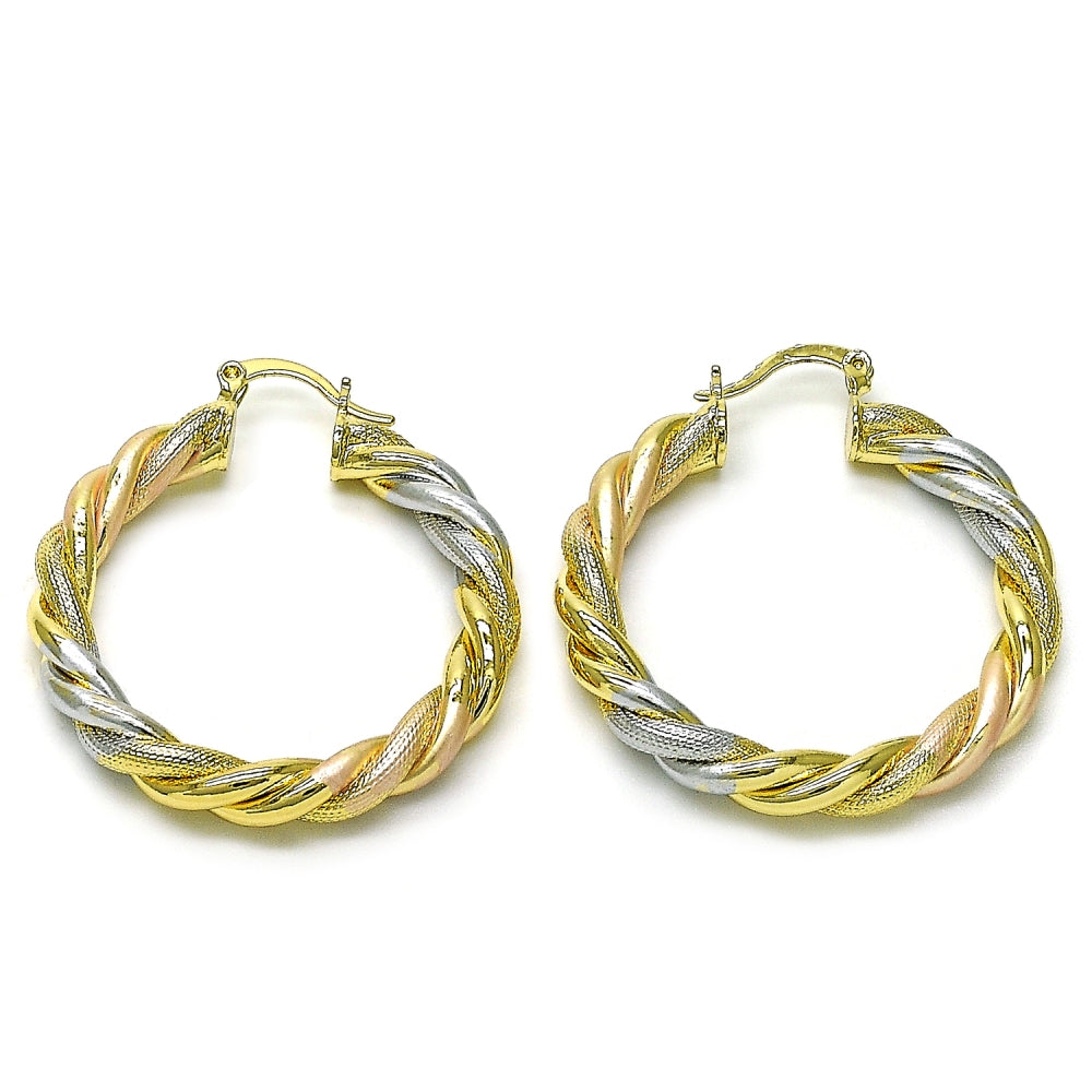 Oro Laminado Medium Hoop, Gold Filled Style Twist Design, Matte Finish, Tricolor