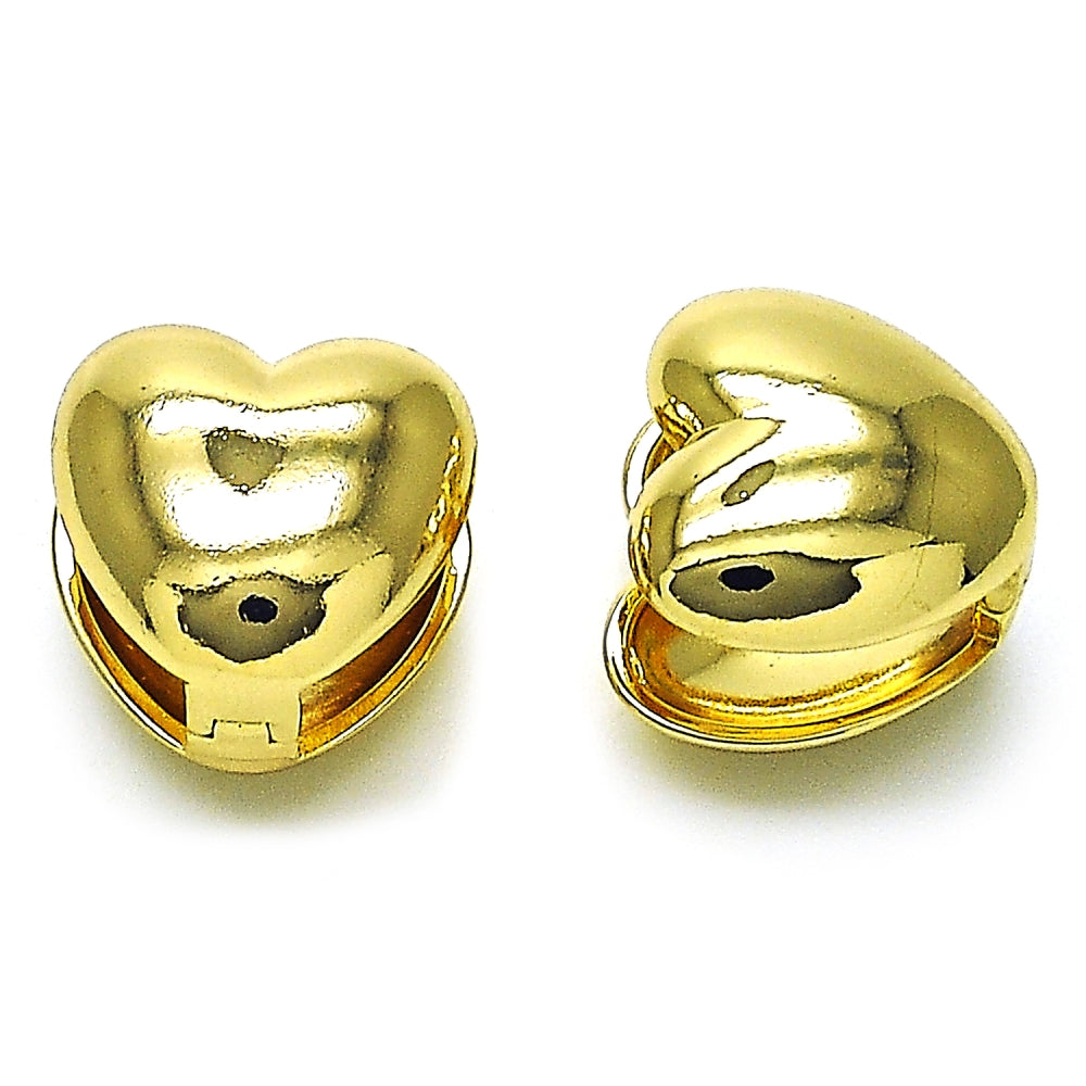Oro Laminado Huggie Hoop, Gold Filled Style Heart Design, Polished, Golden Finish