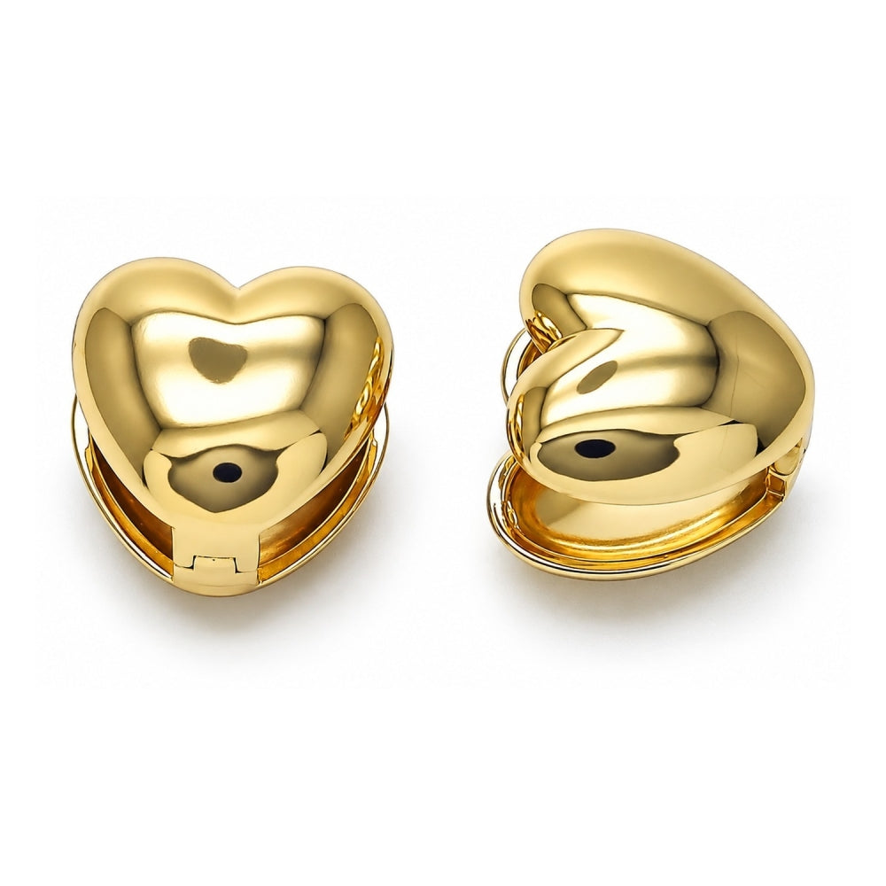 Oro Laminado Huggie Hoop, Gold Filled Style Heart Design, Polished, Golden Finish