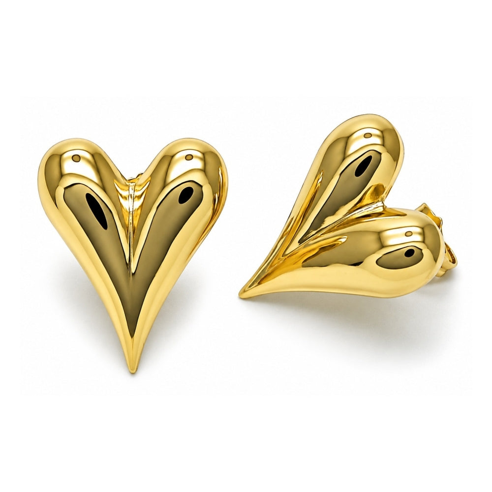 Oro Laminado Stud Earring, Gold Filled Style Heart and Hollow Design, Polished, Golden Finish