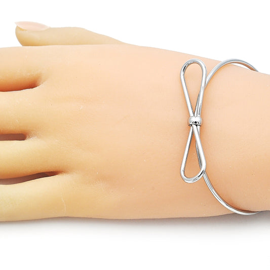 Rhodium Gold Filled Individual Bangle, Bow Design, Polished, Rhodium Finish