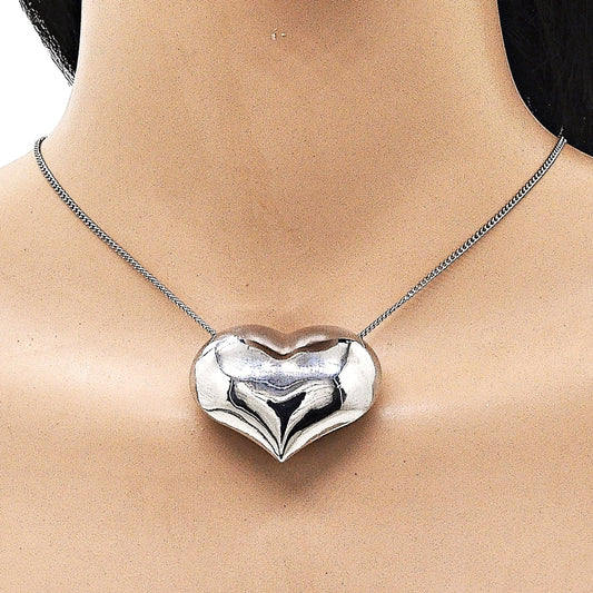 Rhodium Gold Filled Pendant Necklace, Heart and Hollow Design, Polished, Rhodium Finish