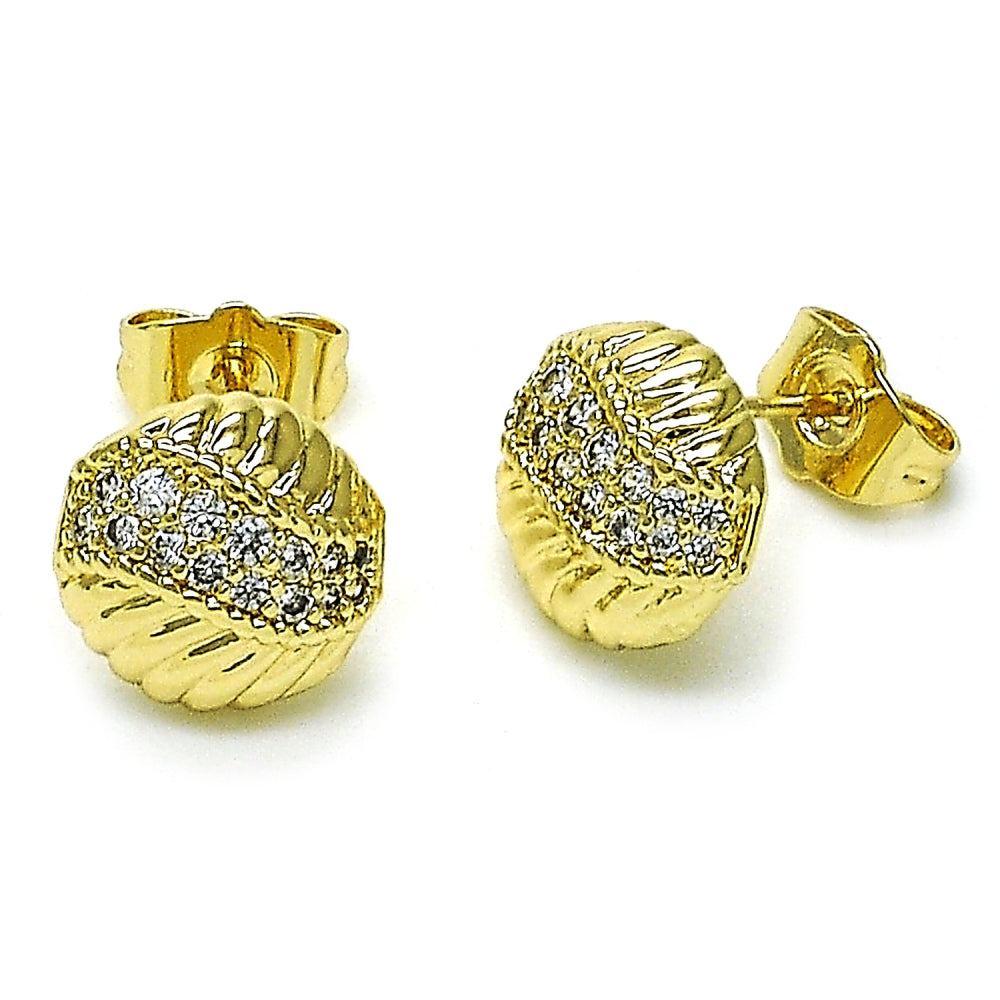 Oro Laminado Stud Earring, Gold Filled Style with White Micro Pave, Polished, Golden Finish