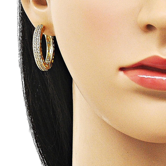 Oro Laminado Huggie Hoop, Gold Filled Style with White Cubic Zirconia, Polished, Golden Finish