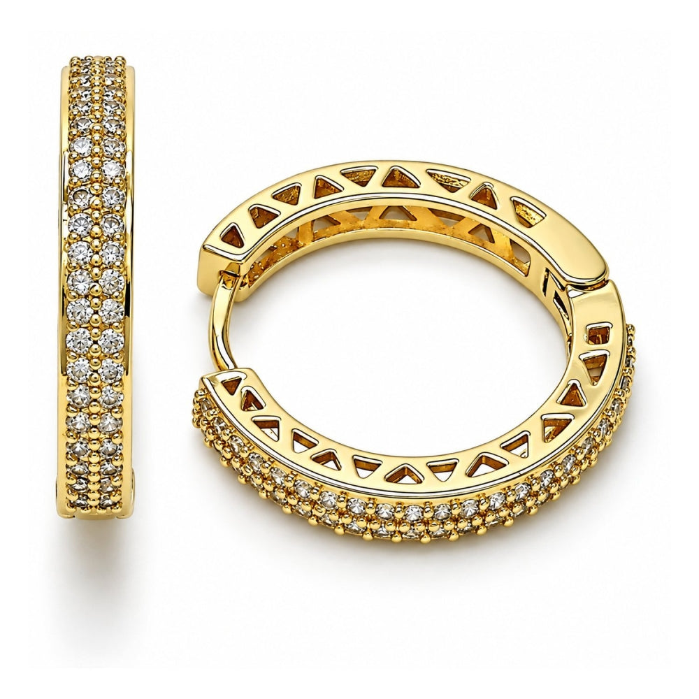 Oro Laminado Huggie Hoop, Gold Filled Style with White Cubic Zirconia, Polished, Golden Finish