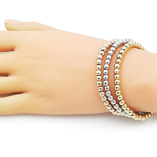 Oro Laminado Trio Bangle, Gold Filled Style Ball Design, Polished, Tricolor