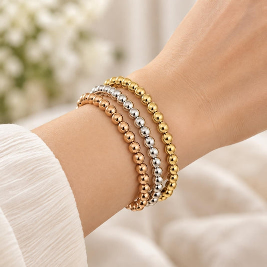 Oro Laminado Trio Bangle, Gold Filled Style Ball Design, Polished, Tricolor