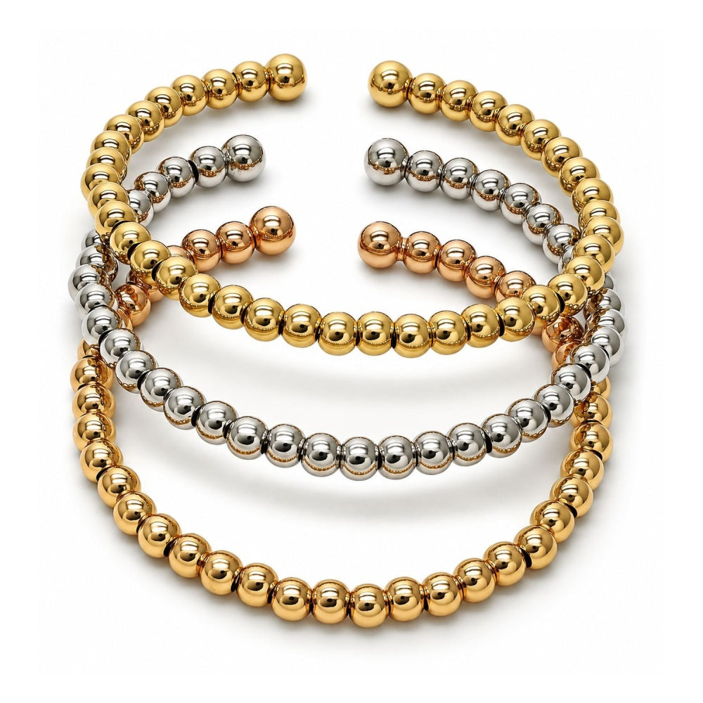 Oro Laminado Trio Bangle, Gold Filled Style Ball Design, Polished, Tricolor