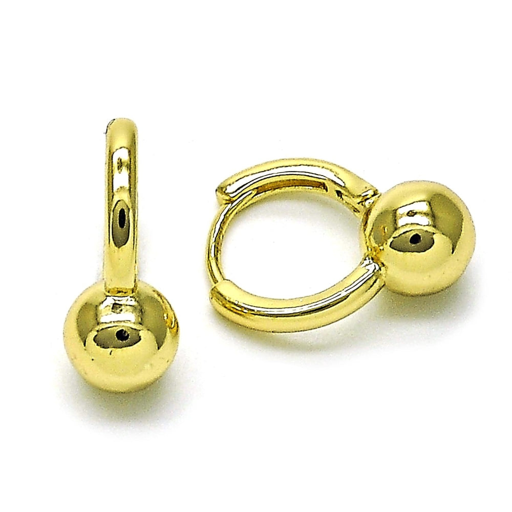Oro Laminado Huggie Hoop, Gold Filled Style Ball Design, Polished, Golden Finish