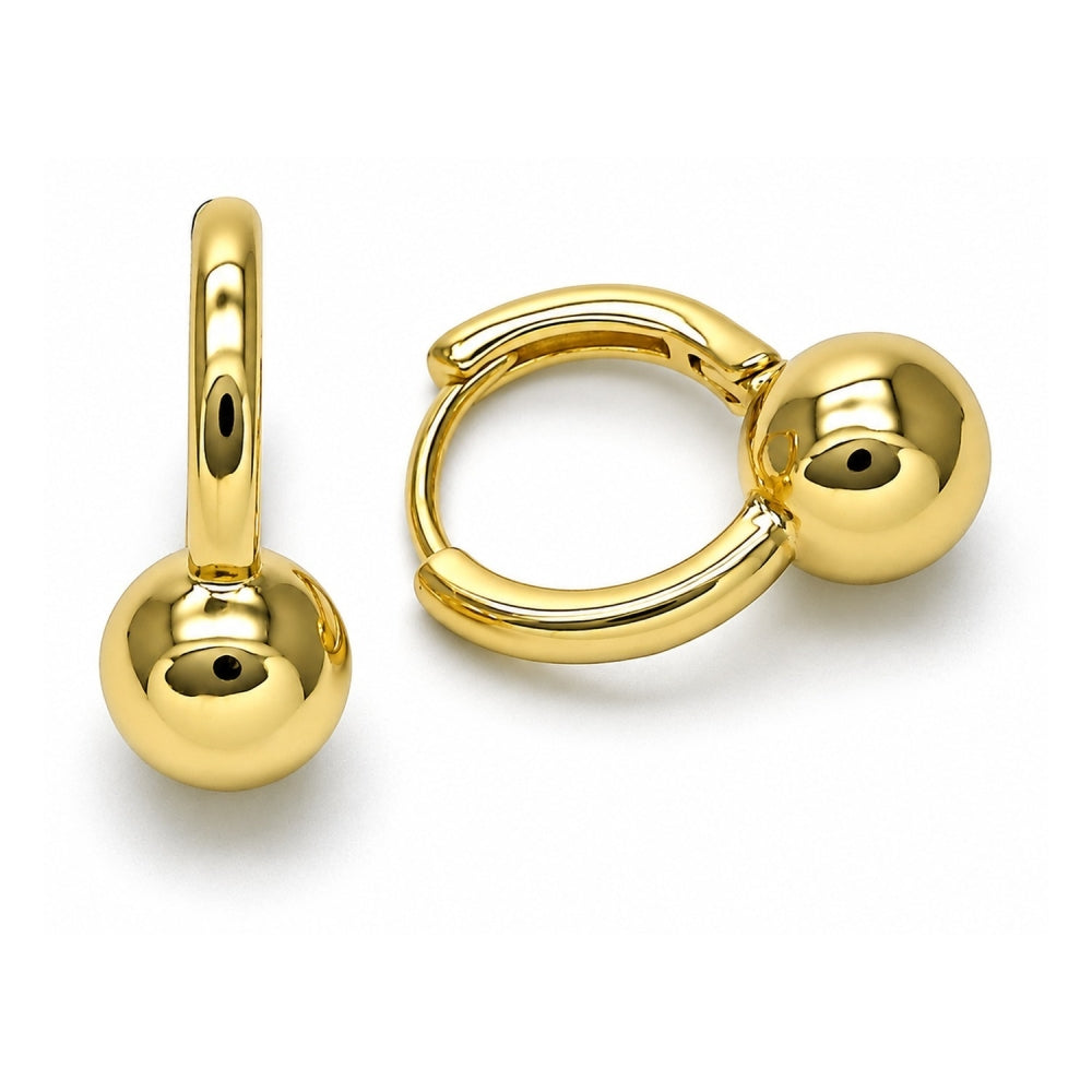 Oro Laminado Huggie Hoop, Gold Filled Style Ball Design, Polished, Golden Finish