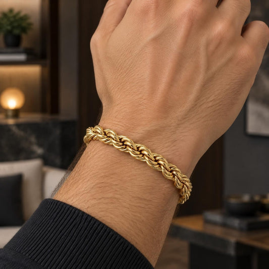 Oro Laminado Basic Bracelet, Gold Filled Style Rope Design, Polished, Golden Finish