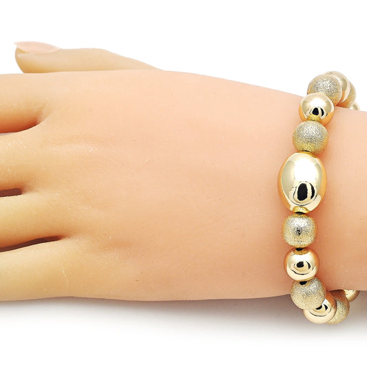 Oro Laminado Fancy Bracelet, Gold Filled Style Expandable Bead and Ball Design, Matte Finish, Golden Finish